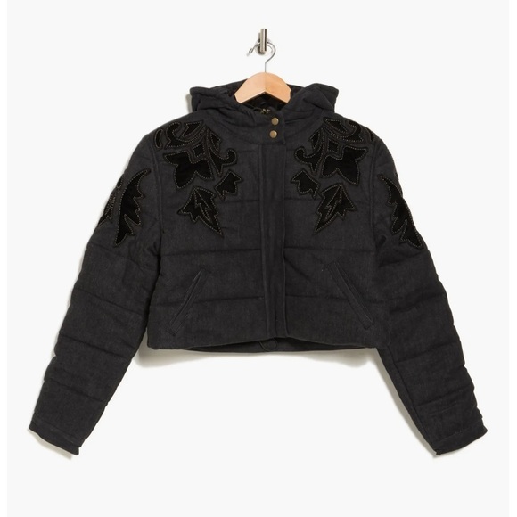 NWT FREE PEOPLE WOMEN'S FLEUR DE LIS DENIM PUFFER JACKET - Picture 4 of 4